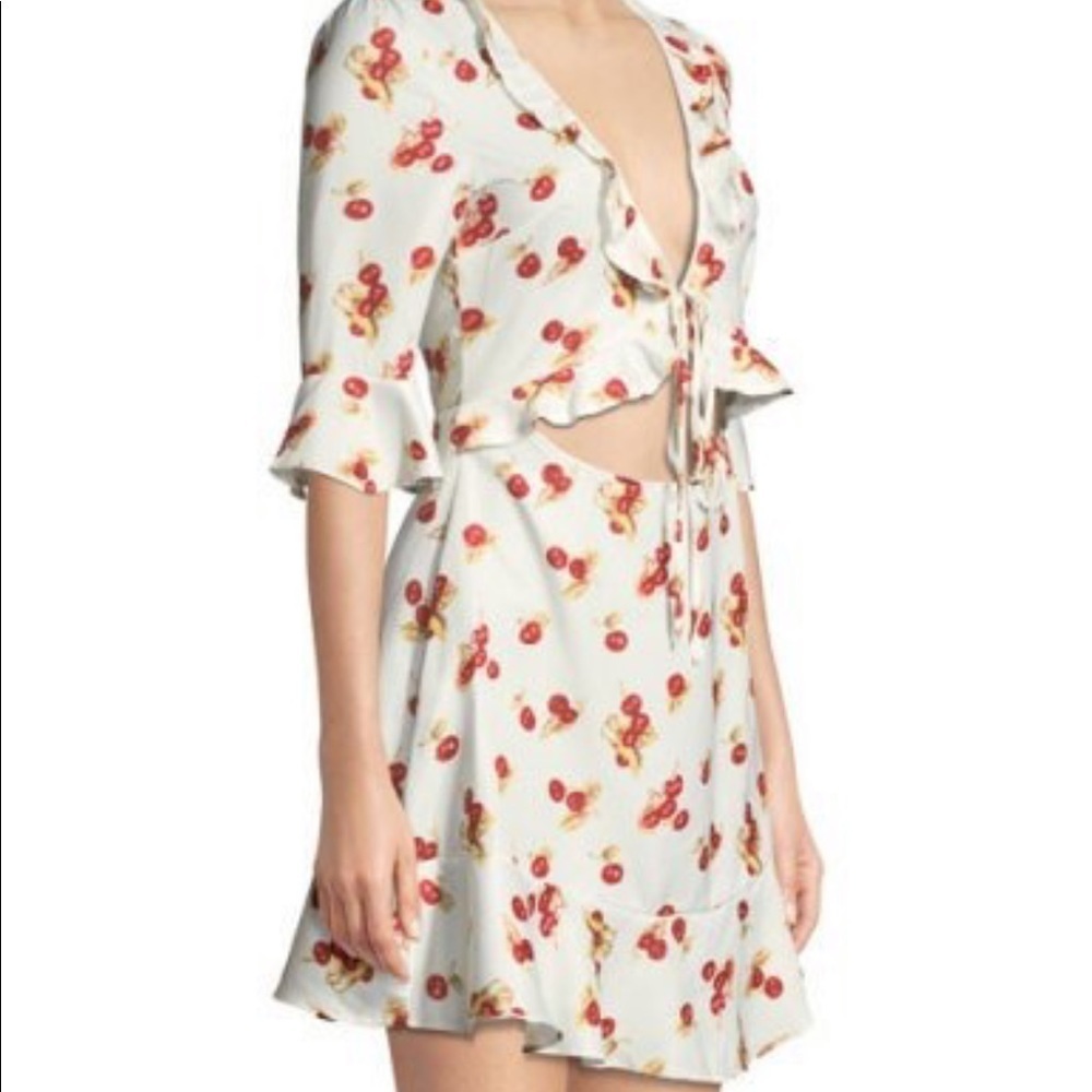 Haute Rogue Cherry Print Tie Front Mini Dress